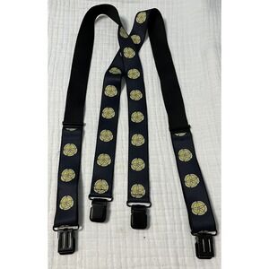 Thomas Bates Navy Sand Dollar  1 1/2" X Shaped Spring Clip Attachment Suspenders